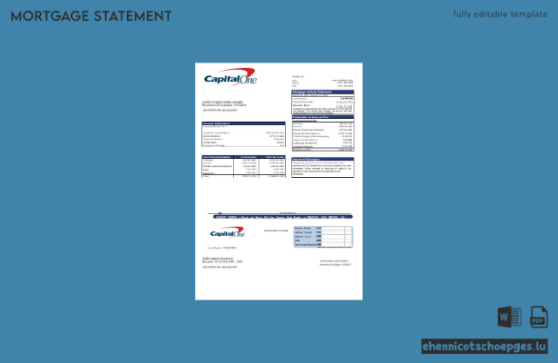 US Capital One Bank Hypothekenauszug in Word- und PDF-Formaten – Beispielvorschau
